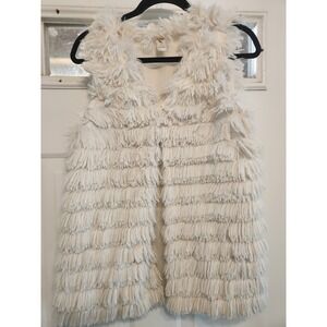 Bell Bird Fringe‎ Shag Shaggy Vest Cream Open Knit Open Front Size M Boho